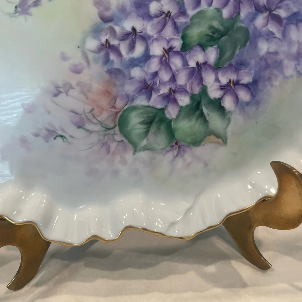 Art Nouveau 14in Hand Painted Vanity Plate Hydrangea Flowers W/gold Trim # G893W